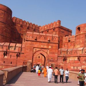facade of fort agra in india