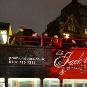 haunted london open top bus with tourists