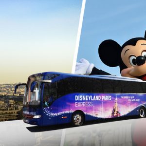 side view of a disney shuttle bus