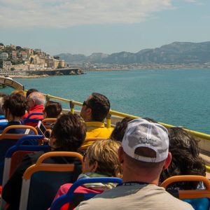 Panoramic Sightseeing Bus in Marseille with a view of the sea