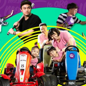 montage of kids and adults playing inside superpark