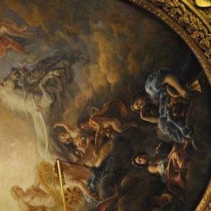 a painting on the ceiling of an area in Versailles