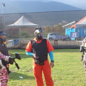 two teams facing before a paintball game