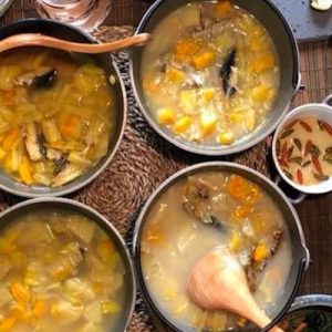 Hualien aboriginal dishes laid out on long table