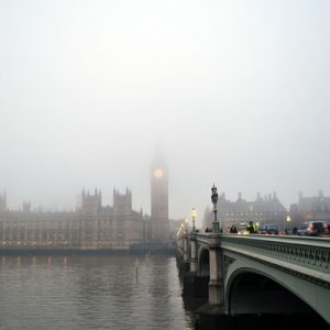 london cityscape in fog