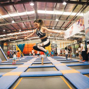 tourist enjoy jumping on the trampoline inside the park